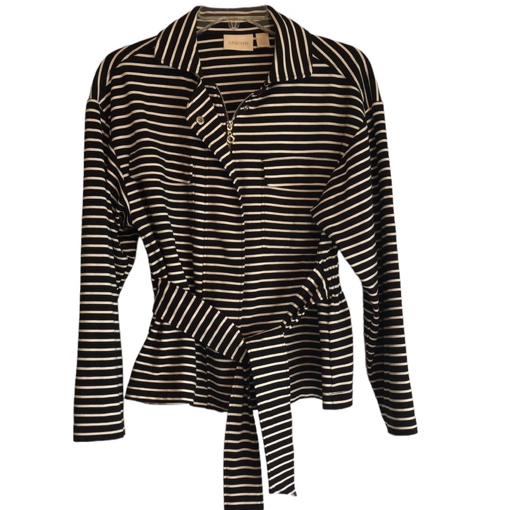 Chico’s stripe knit jacket black/white size Chico’s 0(Small)